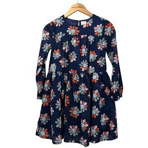 Crewcuts Cotton Watercolor Floral Long Sleeved Tiered Dress, Navy, 10